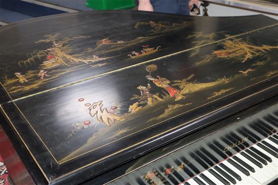 An early 20th century chinoiserie lacquer Challen baby grand piano